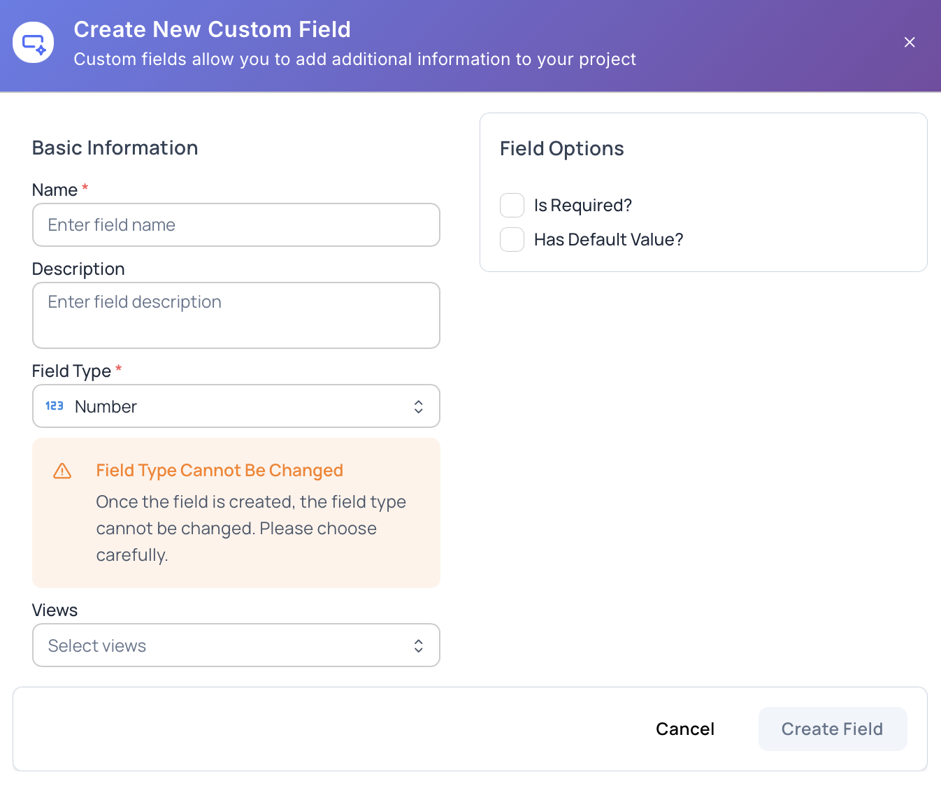 Create Project Custom Field