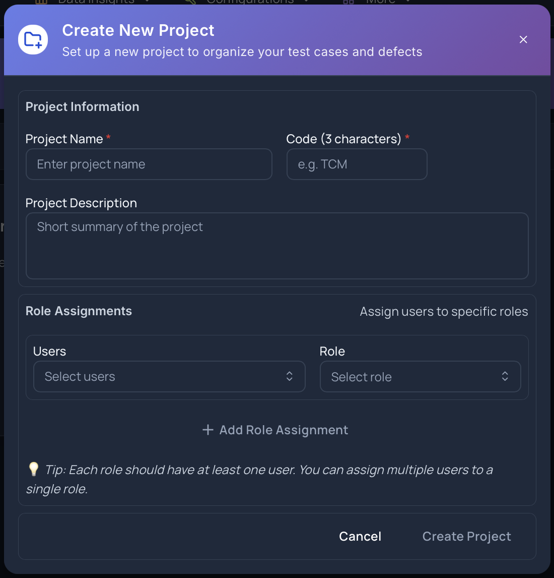 Create Project Dialog