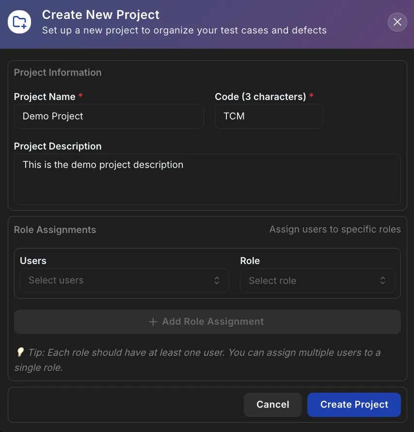 Create Project Dialog