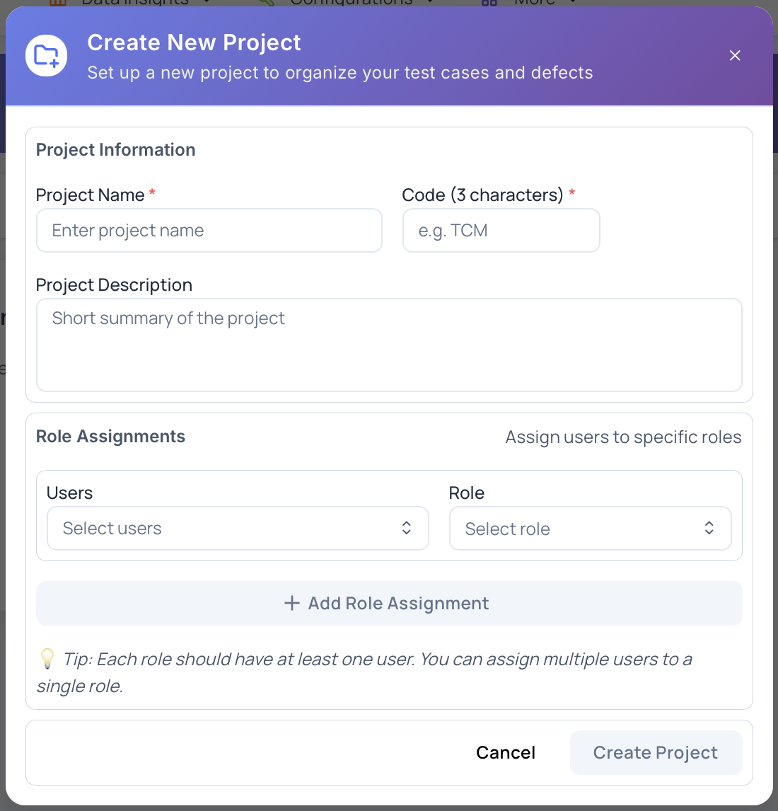 Create Project Dialog