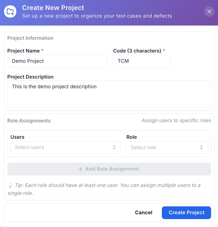 Create Project Dialog